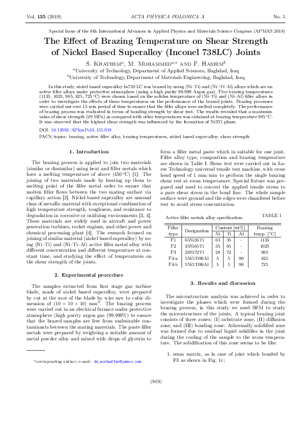 (PDF) The Effect of Brazing Temperature on Shear Strength of Nickel ...
