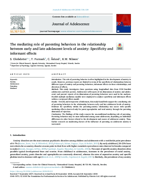 (PDF) The mediating role of parenting behaviors in the relationship ...