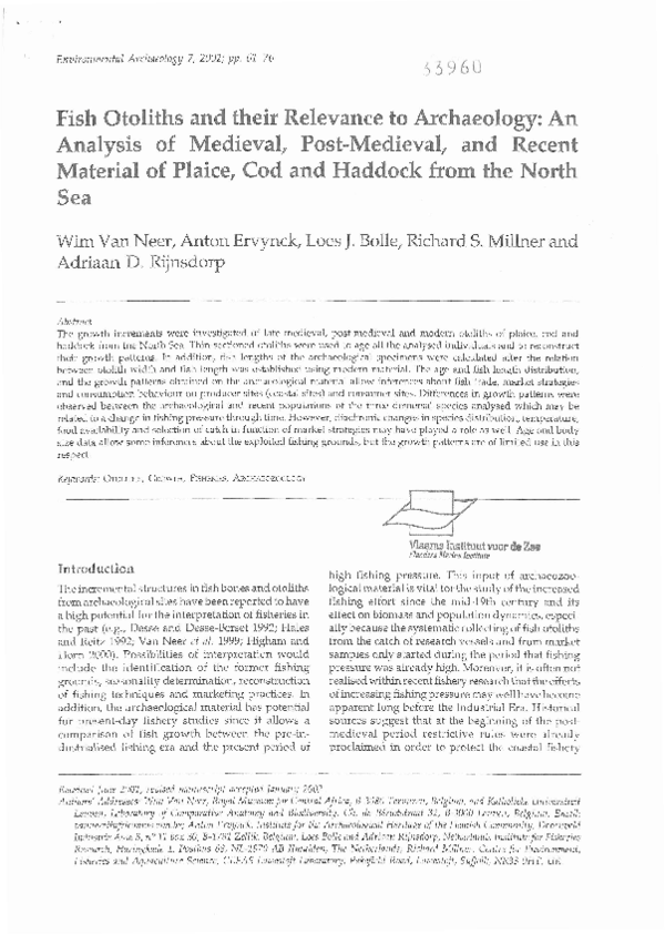 (PDF) Fish Otoliths and their Relevance to Archaeology: An Analysis of ...