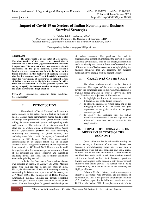 (PDF) Impact of Covid-19 on Sectors of Indian Economy and Business ...