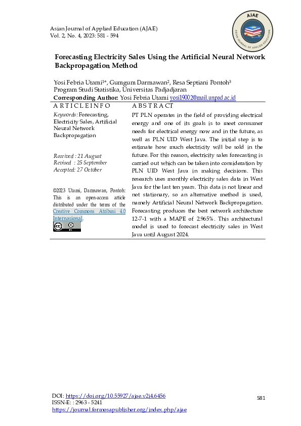(PDF) Forecasting Electricity Sales Using the Artificial Neural Network ...