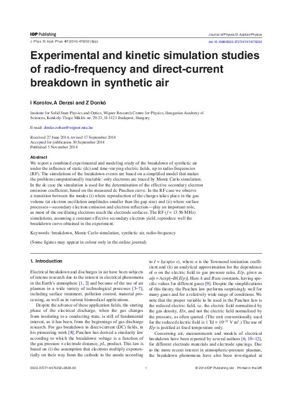 (PDF) Experimental and kinetic simulation studies of radio-frequency ...