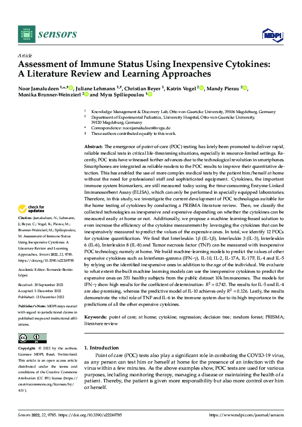 (PDF) Assessment of Immune Status Using Inexpensive Cytokines: A ...