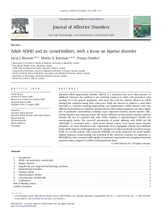 (PDF) Adult ADHD and its comorbidities, with a focus on bipolar disorder