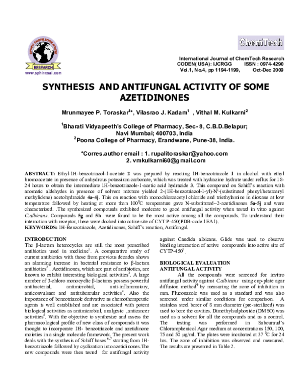 (PDF) Synthesis and Antifungal Activity of Some Azetidinones