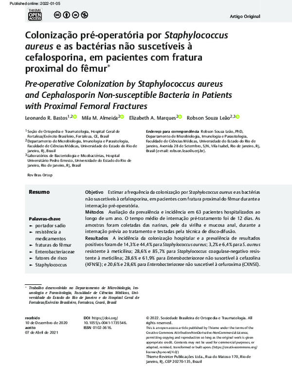(PDF) Colonização pré-operatória por Staphylococcus aureus e as ...