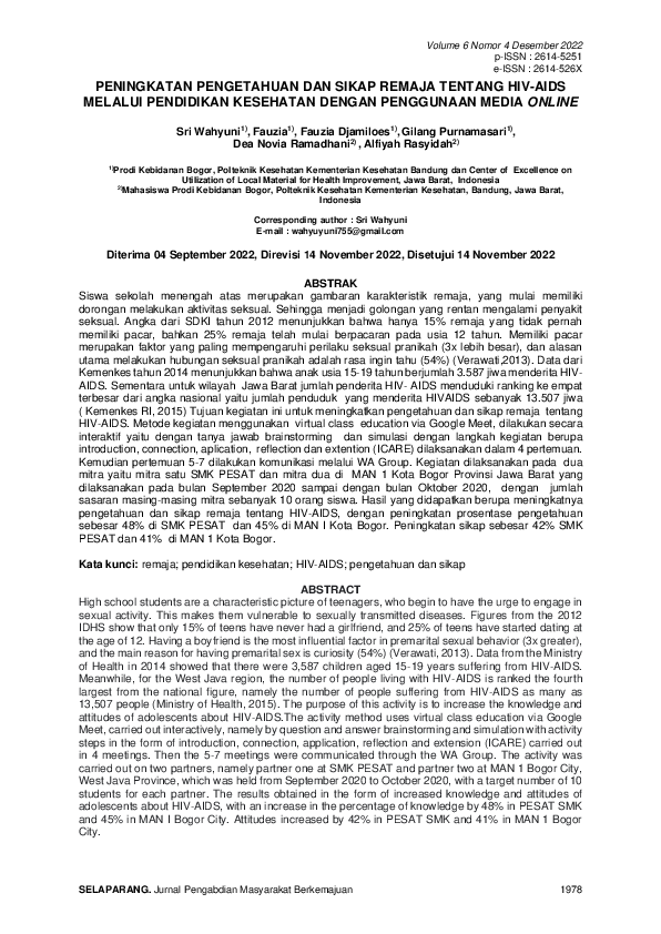 Pdf Peningkatan Pengetahuan Dan Sikap Remaja Tentang Hiv Aids Melalui