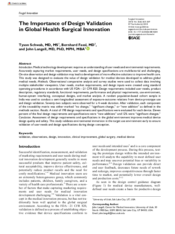 (PDF) The Importance of Design Validation in Global Health Surgical ...