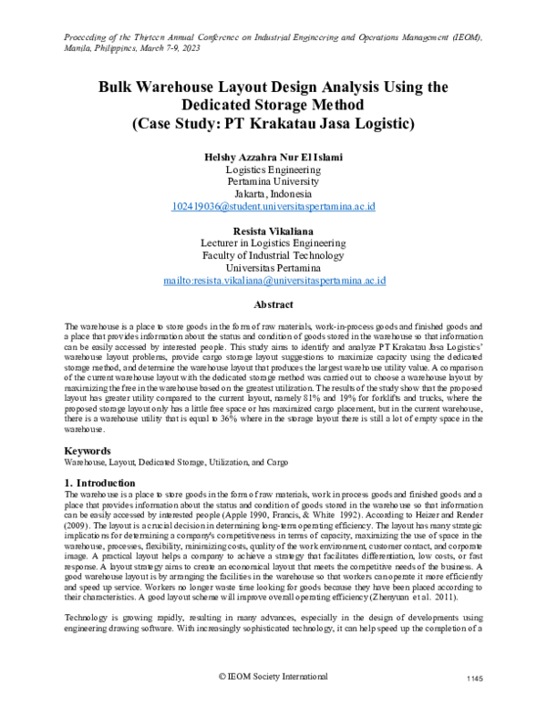 (PDF) Bulk Warehouse Layout Design Analysis Using the Dedicated Storage ...