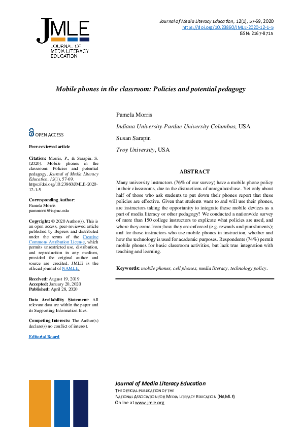 (PDF) Mobile phones in the classroom: Policies and potential pedagogy