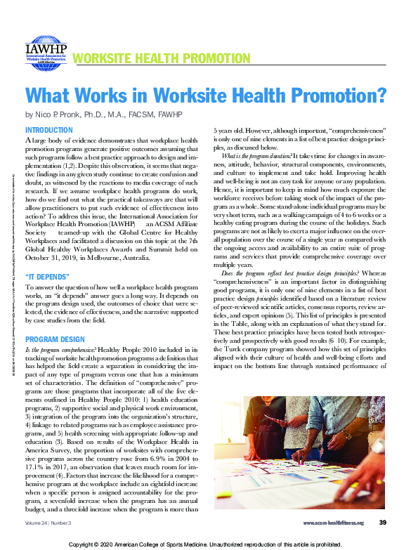 (PDF) What Works in Worksite Health Promotion?