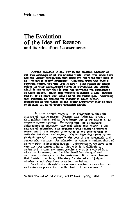(PDF) The Evolution of the Idea of Reason and Its Educational Consequence
