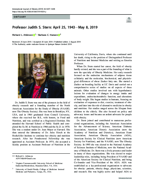 (PDF) Professor Judith S. Stern: April 25, 1943−May 8, 2019
