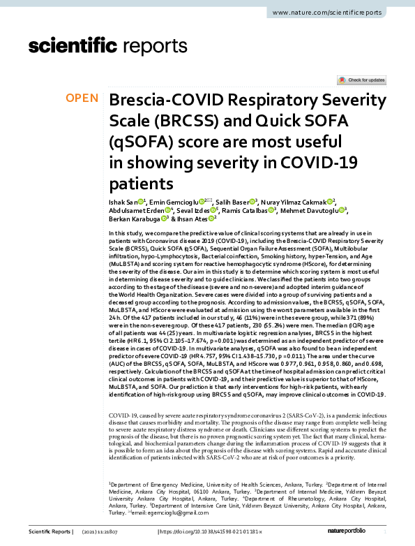 (PDF) Brescia-COVID Respiratory Severity Scale (BRCSS) and Quick SOFA ...