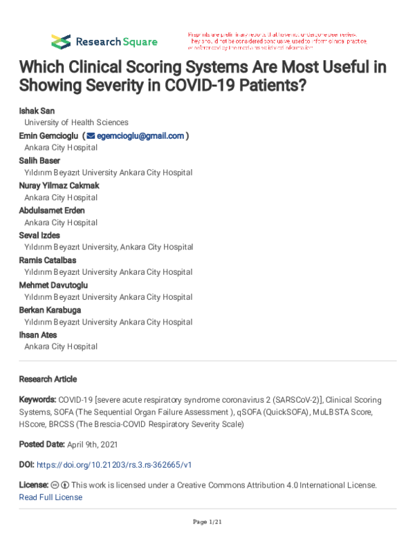 (PDF) Which Clinical Scoring Systems Are Most Useful in Showing ...