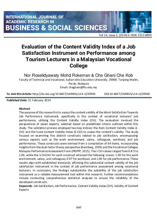 (PDF) Evaluation of the Content Validity Index of a Job Satisfaction ...