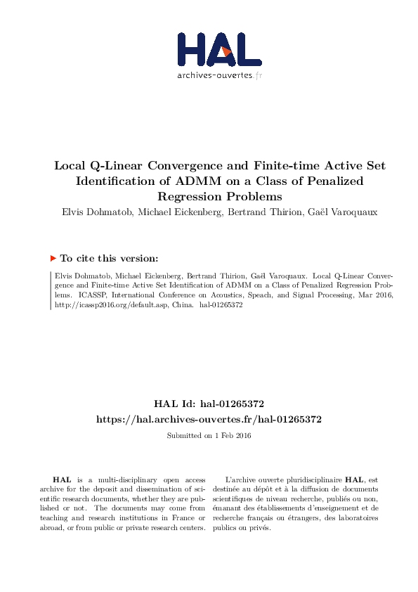 (PDF) Local Q-linear convergence and finite-time active set ...