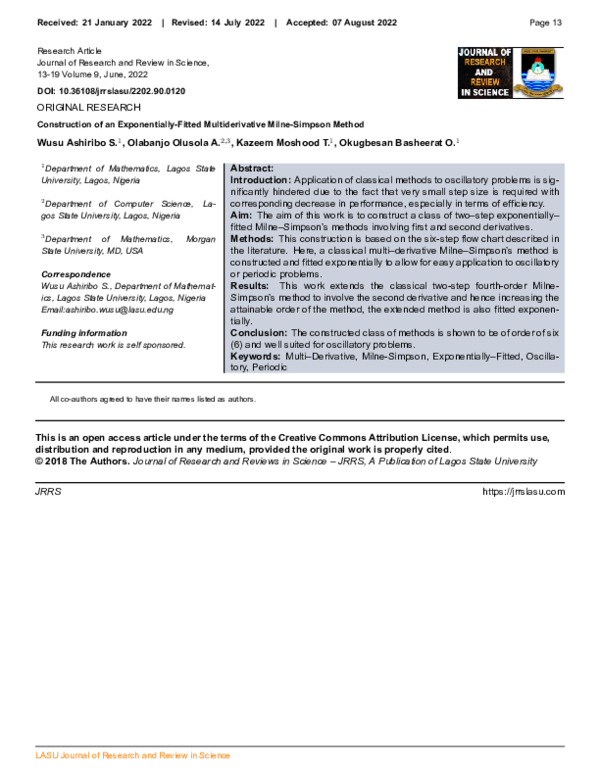 (PDF) Construction of an Exponentially-Fitted Multiderivative Milne ...