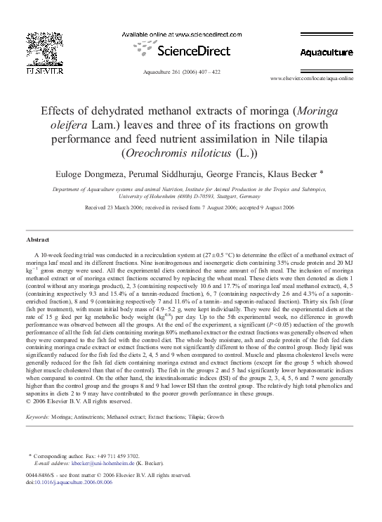 (PDF) Effects of dehydrated methanol extracts of moringa (Moringa