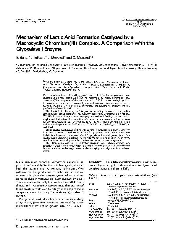 Mechanism of Lactic Acid Formation Catalyzed by a Macrocyclic Chromium(III) Complex. A Comparison with the Glyoxalase I Enzyme