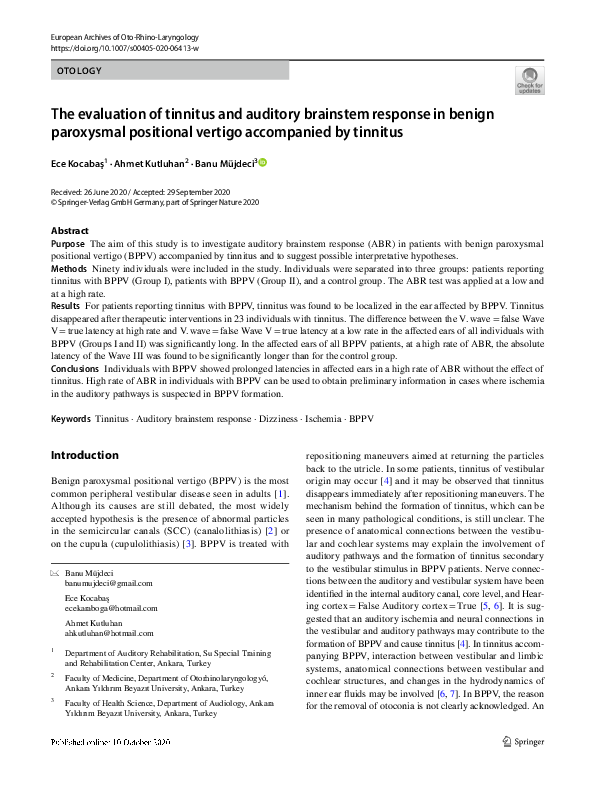 (PDF) The evaluation of tinnitus and auditory brainstem response in ...