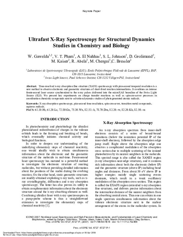 (PDF) Ultrafast x-ray spectroscopy for structural dynamics studies in ...