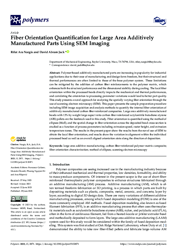 (PDF) Fiber Orientation Quantification for Large Area Additively ...