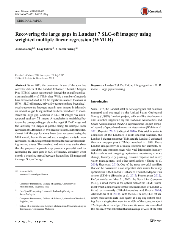 (PDF) Recovering the large gaps in Landsat 7 SLC-off imagery using ...