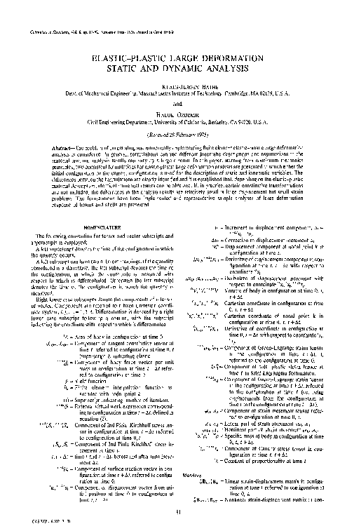 (PDF) Elastic-plastic large deformation static and dynamic analysis