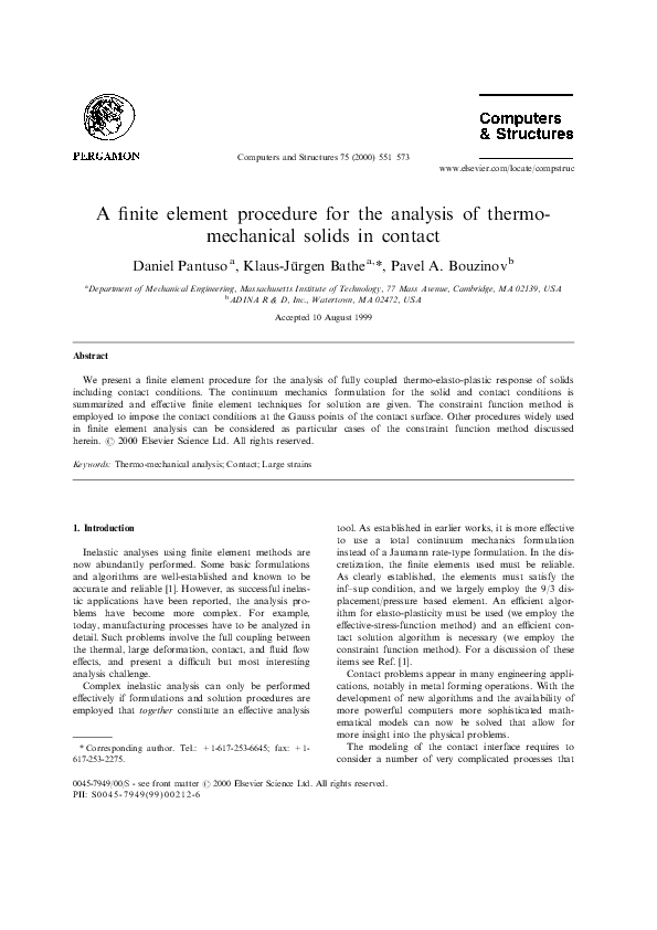 (PDF) A finite element procedure for the analysis of thermo-mechanical ...