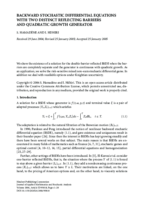 (PDF) Backward stochastic differential equations with two distinct ...