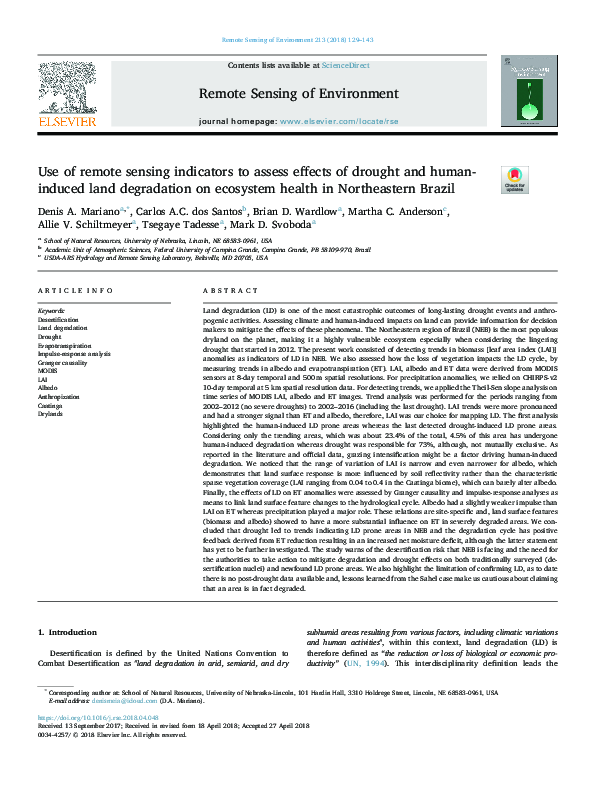 (PDF) Use of remote sensing indicators to assess effects of drought and ...
