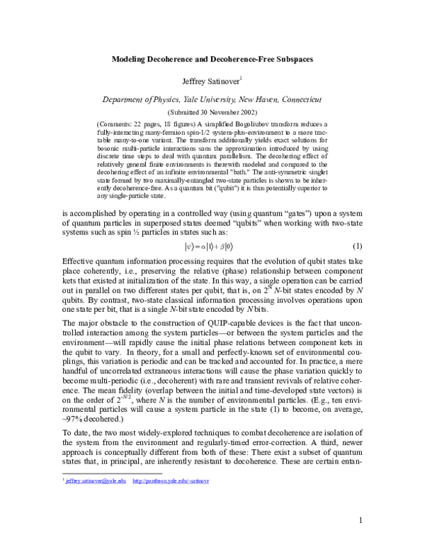 (PDF) Modeling Decoherence and Decoherence-Free Subspaces in Complex ...