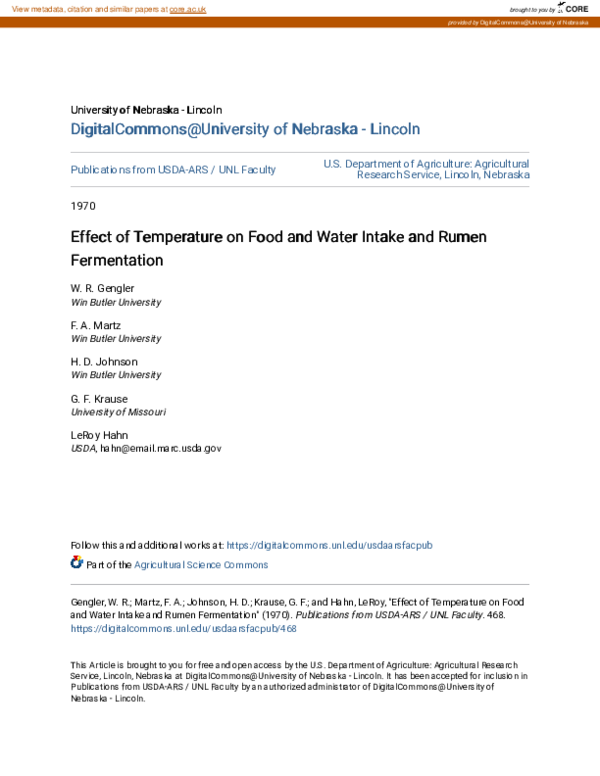(PDF) Effect of Temperature on Food and Water Intake and Rumen Fermentation