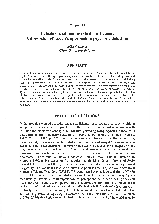 (PDF) Delusions and metonymic disturbances: a discussion of Lacan’s ...