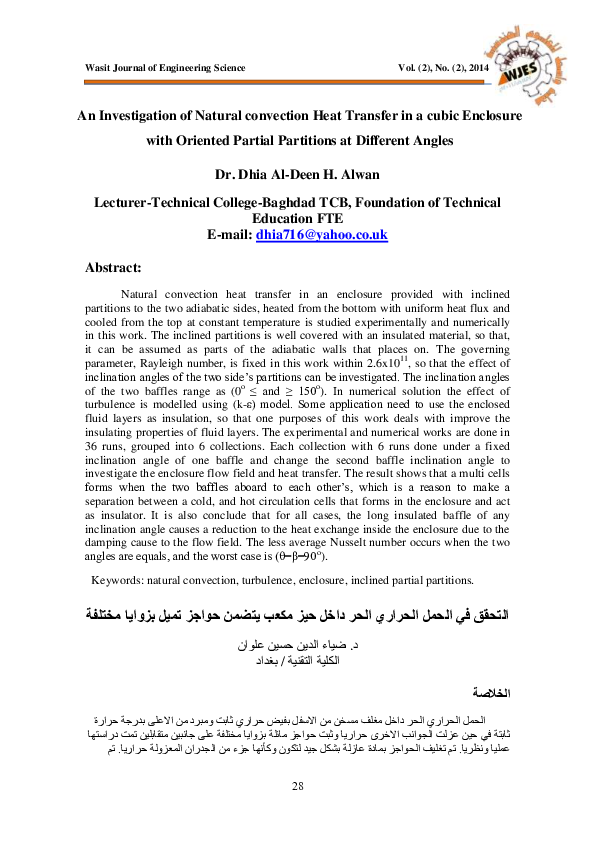 (PDF) An Investigation of Natural Convection Heat Transfer in A Cubic ...