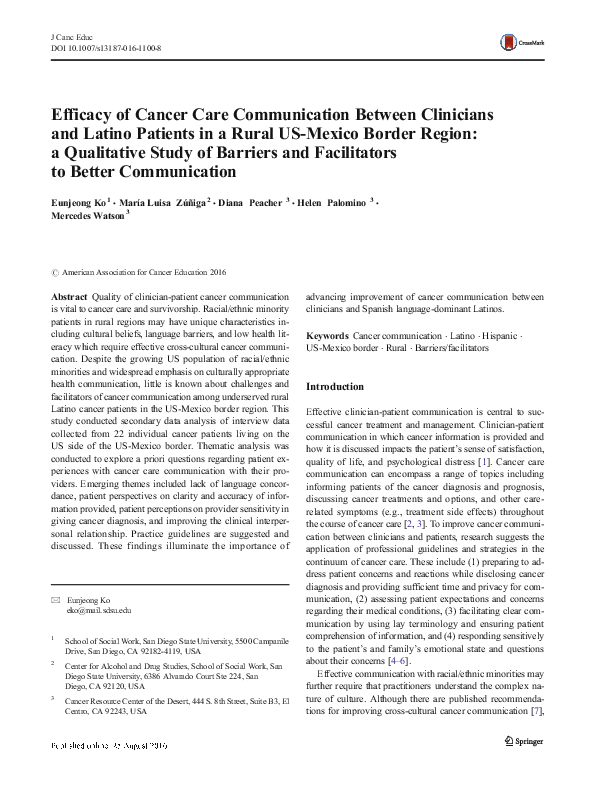 (PDF) Efficacy of Cancer Care Communication Between Clinicians and ...