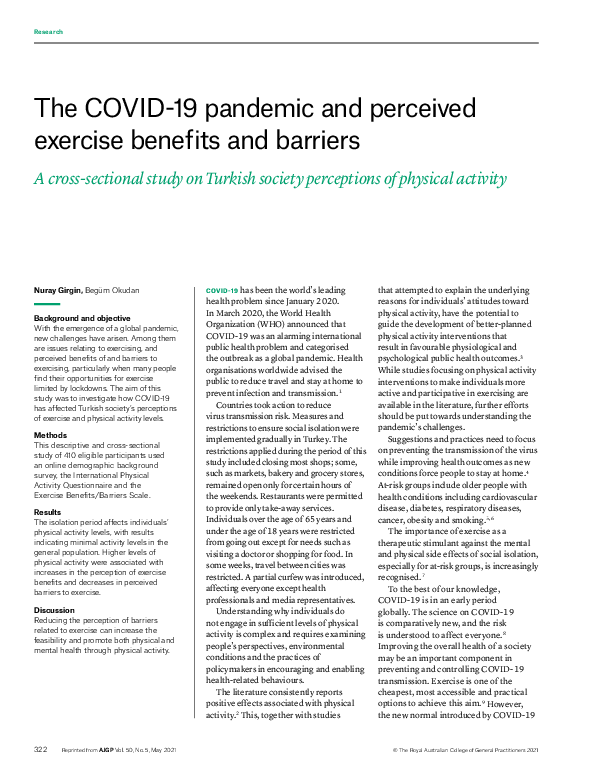 (PDF) The COVID-19 pandemic and perceived exercise benefits and ...