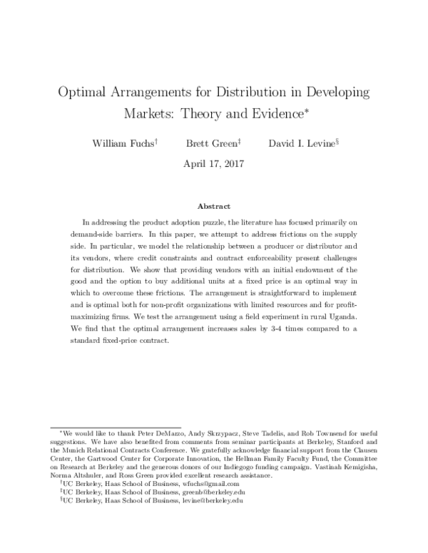 (PDF) Optimal Arrangements for Distribution in Developing Markets ...