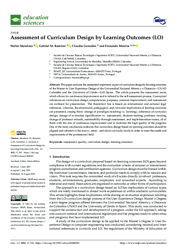 (PDF) Assessment of Curriculum Design by Learning Outcomes (LO)