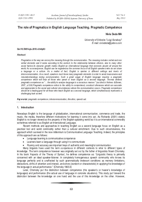 (PDF) The role of Pragmatics in English Language Teaching. Pragmatic ...