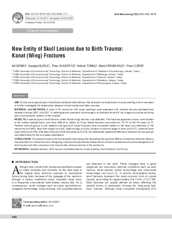 (PDF) New entity of skull lesions due to birth trauma: kanat (wing ...