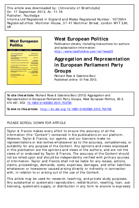 (PDF) Aggregation and Representation in European Parliament Party Groups