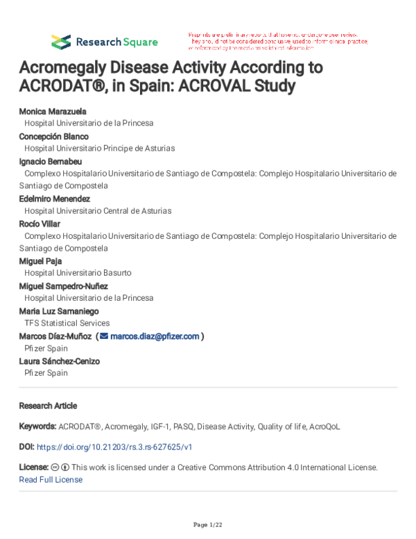 (PDF) Acromegaly Disease Activity According to ACRODAT®, in Spain ...