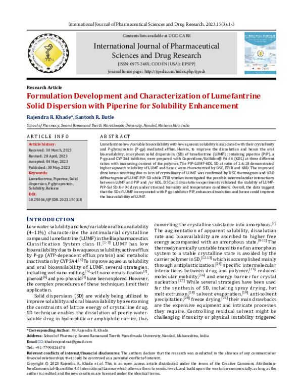 (PDF) Formulation Development and Characterization of Lumefantrine ...