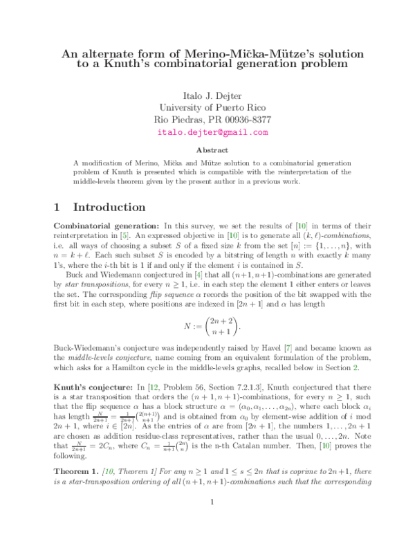 (PDF) An alternate form of Merino-Mička-Mütze's solution to a Knuth's ...