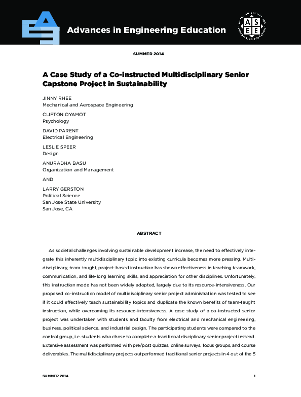 (PDF) A Case Study of a Co-Instructed Multidisciplinary Senior Capstone ...