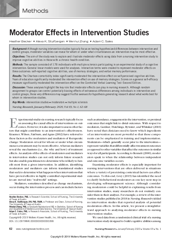 (PDF) Moderator Effects in Intervention Studies