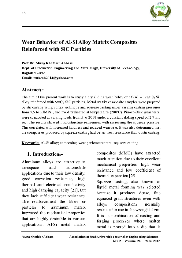 (PDF) Wear Behavior of Al-Si Alloy Matrix Composites Reinforced with ...