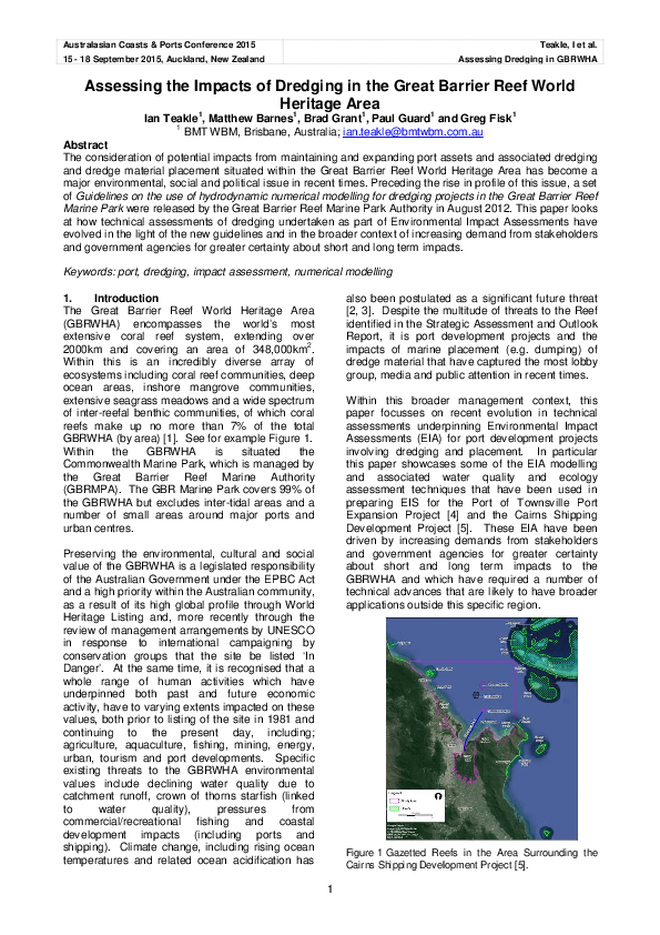 (PDF) Assessing the impacts of dredging in the Great Barrier Reef World ...